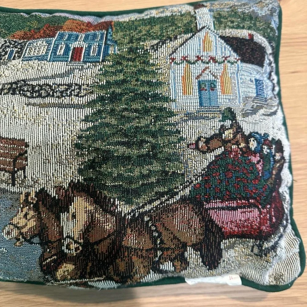Holiday Tapestry Pillow with Winter Scene